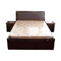 Sunrise Furniture Seesau Wood Queen Size Bed With 2 Side Table - Dark Walnut. 