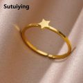 Sutuiying Stainless Steel Rings for Women Jewelry Accessories Simple Vintage Decoration Moon Sun Star Heart Flame Cross Adjustable Ring. 
