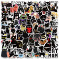 100pcs Cartoon Black Cat Stickers Scrapbook Phone Guitar Laptop Luggage Cool Waterproof Sticker Children Classic Sticker. 