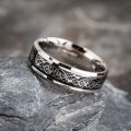 8mm Viking Dragon Pattern Ring for Weddings, Engagements, and Anniversaries, Titanium Steel with Blue Black Celtic Inlay. 