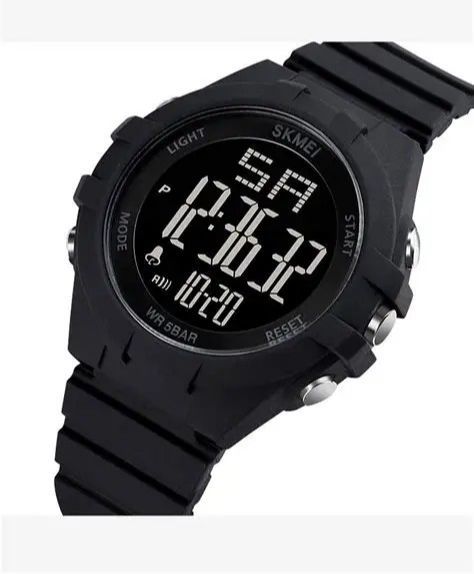 SKMEI 1715 Men Digital Stopwatch LED Light Week Date Indicator Wristwatch - Black