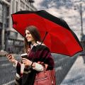 Multicolor New Unique C Shape Handle Double Layer Folding Inverted Umbrella, Self Stand Upside-Down Rain Protection. 