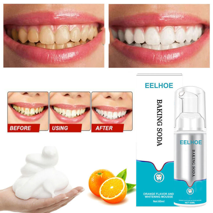60ml Baking Soda Teeth Whitening Mousse Brightify Deep Cleaning Foam Toothpaste Removes Stains Fresh Breath Dental Care