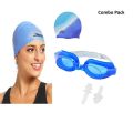 Unisex Combo Of Silicone Swimming Cap, Goggles And Ear Plug, (Colour May Vary). 