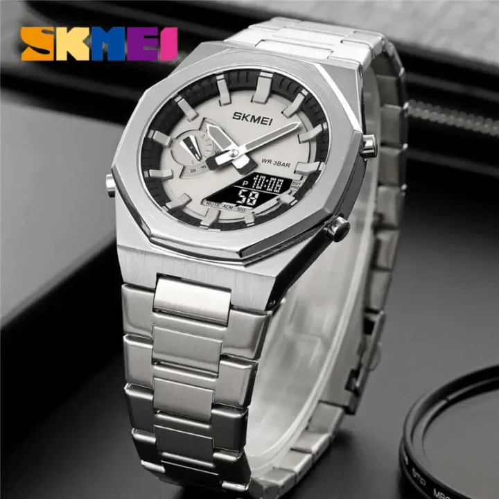 SKMEI%201816%20Dual%20Display%20Multifunction%20Luminous%20Watch%20For%20Men%20-%20Silver%20-%20Image%202