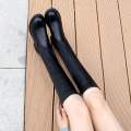 Premium Chic Women’s Leather Mid-Calf Boots with Comfortable Thick Heel in Black. 