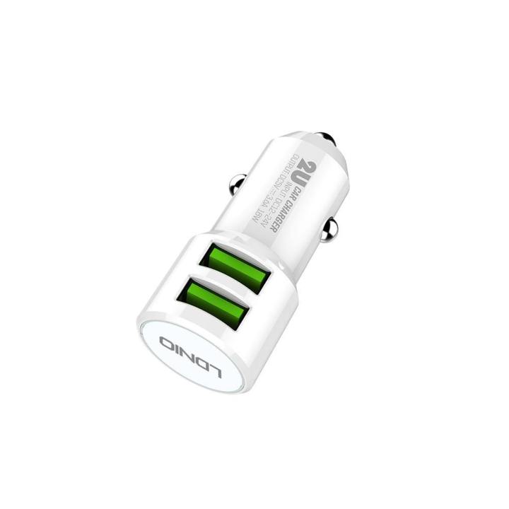 LDNIO C309 Fast Car Charger Dual USB Port 18W Auto-ID With Type-C USB Cable - White