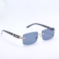 Rimless Rectangle Sliver Metal Frame Black Sunglasses For Men. 