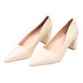 Cream Block Heel Closed Shoes For Women. 