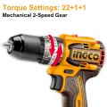 INGCO Tools Cordless Drill 20V Brushless Motor 60Nm 22+1+1 With Large Battery And Charger. 