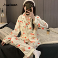 Aweisuan Autumn new women's double long cardigan with a lapel simple style home wear imitation cotton comfortable and soft casual pajamas. 