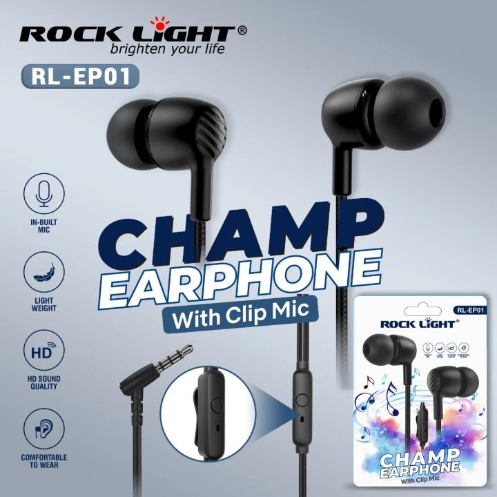 Rock Light EP01  Ear Phones for Crystal-Clear Sound With Clip Mic | Earphone