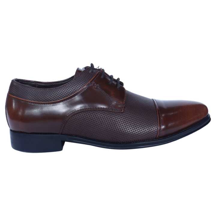 Chocolate Leather Lace Up Pattern Design Black Horse Formal Shoes For Men