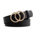 Women Casual, Formal, Party, Evening Black,  Leather Belt - Fashion | Belts For Women | Women's Wear | Gold Double O-Ring Buckle. 