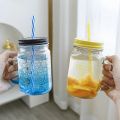 Colorful Glass Mason Jar Mug With Lid And Straw - 400ml Juice Cup For Smoothies, Ice Cream, And Cold Drinks. 