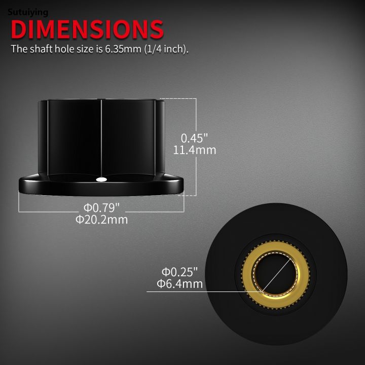 Sutuiying%20DAIERBUMP%2010PCS%20Black%20MXR%20Style%20Skirted%20AMP%20Knob%206.35MM%20Guitar%20Original%20Potentiometer%20Knobs%20Brass%20Insert%20For%20Guitar%20Effect%20Pedal%20Knobs%20-%20Image%203