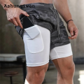 Ashunqiwen Luxury New specials Gym Workout 2 in 1 Compression Shorts for Men Athletic Quick Dry Performance Shorts with Towel Loop Pockets Running Fitness. 