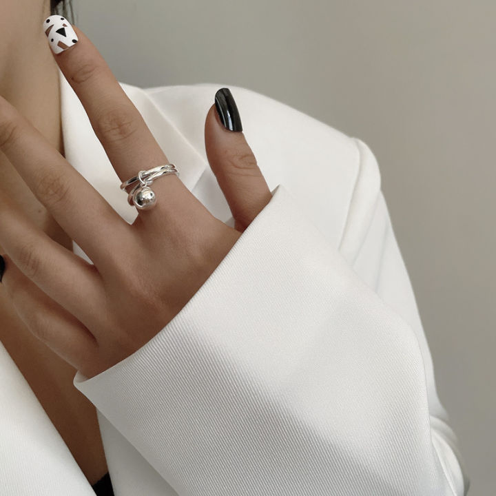 Sale%E3%80%91Simple%20Ball%20Ring%20Women's%20Retro%20Fashion%20Silver%20Double-Layer%20Ring%20Elegant%20Ins%20Artistic%20Food%20Finger%20Trendy%20-%20Image%204