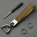 Car Key Chain Luxury Genuine Leather Keychain Pure Color Buckle Key Ring Car Accessories Gift Car Keychain. 