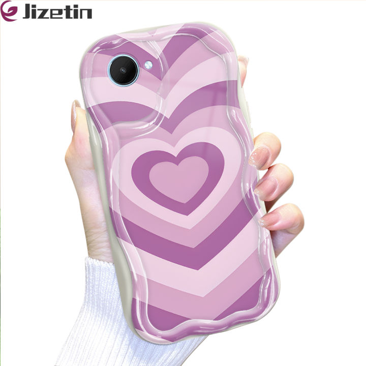 Jizetin for Realme C30 Back Cover Colorful Love Cream Wavy Edge Soft Silicone Phone Case