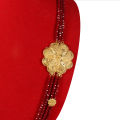 Gold Plated Panchadhatu Red Crystal Beaded Chandra Haar With Small Flowers Attached And Big Flower Design Locket For Women. 