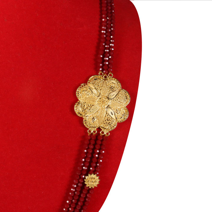 Gold%20Plated%20Panchadhatu%20Red%20Crystal%20Beaded%20Chandra%20Haar%20With%20Small%20Flowers%20Attached%20And%20Big%20Flower%20Design%20Locket%20For%20Women%20-%20Image%202