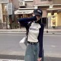40 count cotton thread, 95 cotton 5 spandex long sleeve T-shirt, women's autumn slim design, zipper short shoulder top. 