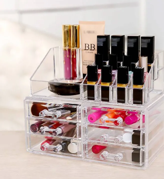6-Drawer 3-Tier Layers Clear Acrylic Cosmetic Rack Organizer | Daraz.com.np