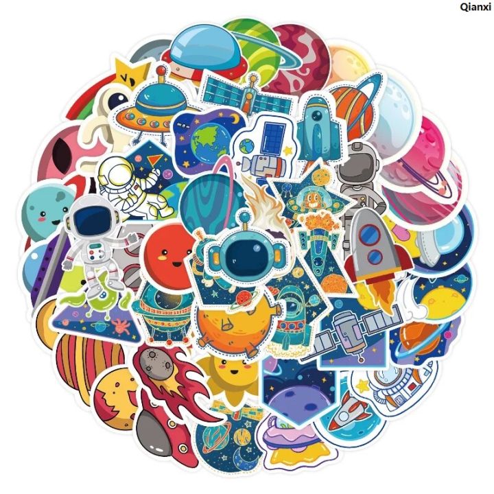 QianxiBargain price 50PCS Kawaii Space Spaceship Astronaut Stickers Aesthetic DIY Water Bottle Journaling Laptop Cartoon Cool Decal Sticker