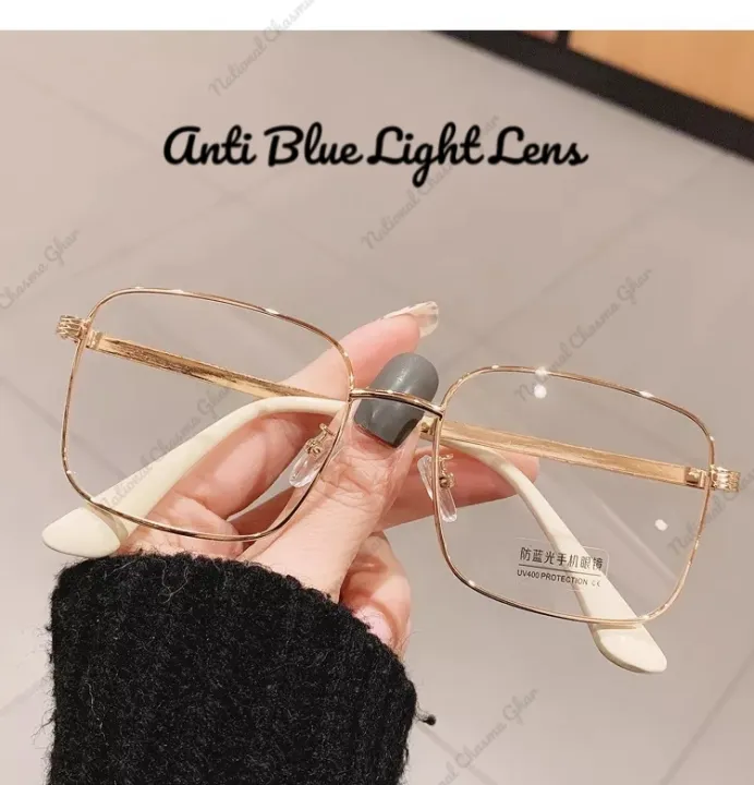 Metal%20Frame%20Blue%20Ray%20Cut%20Square%20Golden%20Frame%20Trendy%20Light%20Blocking%20Premium%20Glasses%20100%25%20UV%20Protection%20Pretty%20Looks%20Computer%20Glasses%20-%20Image%203