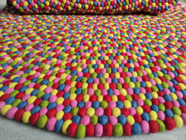 120 CM- Round Felt Rug, Woolen Carpet, Multi color Mat, Handmade Carpet ...