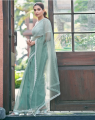 Saree For Women. Shimmering Net Blue Saree With Moti Work. Saree With Unstitched Blouse. 