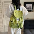 Simple Solid Color Drawsting Backpacks Nylon Light Weight Ruched Shoulder Bags Large Capacity Casual Student Schoolbag Outdoor. 