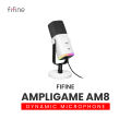 FIFINE AmpliGame AM8 USB/XLR Dynamic Microphone With RGB Light, Mute Button, Headphones Jack, Desktop Stand For Podcasting, Voice-Over, Gaming. 