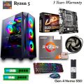 Gaming PC Full Setup with Ryzen 5 5600G, 256GB Gen4 NVMe M.2 SSD, Gigabyte B450M DS3H V2 Board, 500Watt PSU, 8GB 3200Mhz DDR4 RAM. 