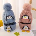 New Cartoon Penguin Kids Hat Scarf Set Thick with Earflaps Kids Earmuffs Cap Keep Warm Baby Ear Protection Hat Winter. 