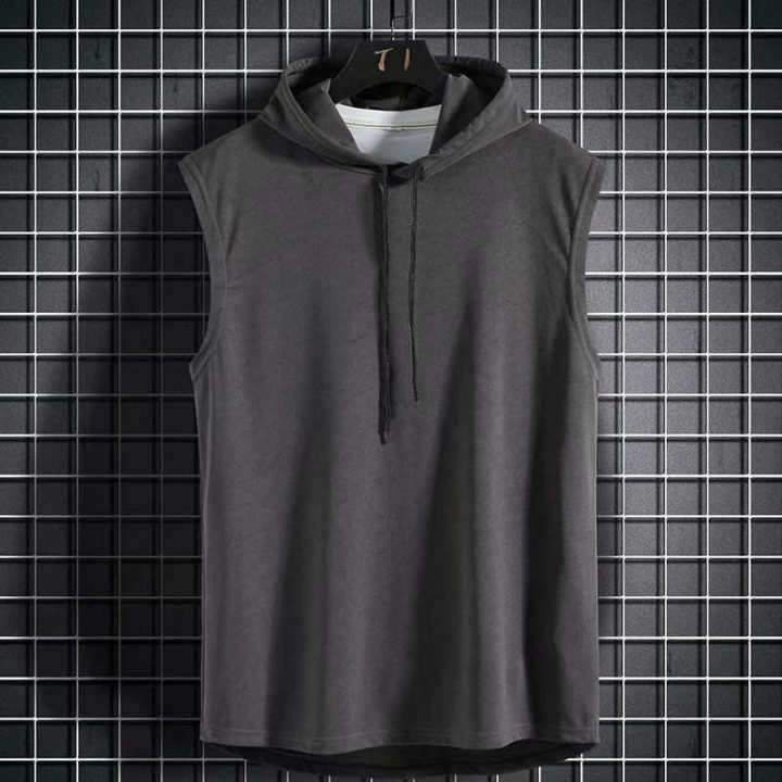 vest hooded vest men's trendy hooded sleeveless T-shirt men's sleeveless sweater hoodie summer vest thin foreign trade