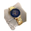 Simple Elegant Women Crystal Dial Quartz Movement Stainless Steel Wrist Watch - Blue/Golden. 