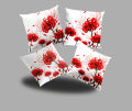 Red Floral Printed Cushion with Filling – Set of 4. 