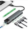 5 in 1 Multi Port Type C Hub, USB C Hub USB C to HDMI 4K, Gigabit Ethernet LAN RJ-45 1000M, PD Charge, 2 USB 3.0 Ports USB C Adapter Converter for MacBook and Laptop. 