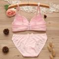 men>men Girl Sweet Wireless Bra Lace Bows Underwear Sets Breathable Small Breast Bralette Top Briefs for Women Teen Girl Lingerie Suits. 