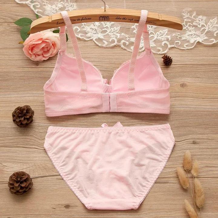 men>men%20Girl%20Sweet%20Wireless%20Bra%20Lace%20Bows%20Underwear%20Sets%20Breathable%20Small%20Breast%20Bralette%20Top%20Briefs%20for%20Women%20Teen%20Girl%20Lingerie%20Suits%20-%20Image%203