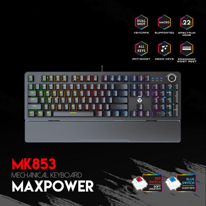 Fantech Maxpower MK853 V2  RGB LED With Wrist Rest Keyboard -Blue Switch