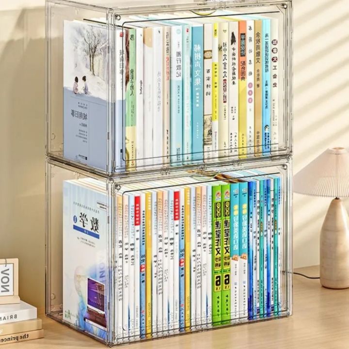 Stackable Book Box New Transparent Book Storage Box Dustproof Large Capacity Bookcase ...