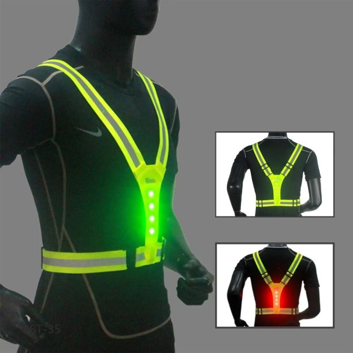 Work Fishing Sports Vest LED Reflective Vest Double-sided Lighting High Visibility Night Running Light Up Vest Night Warning Adjustable Waist/Shoulder Running Gear Cycling