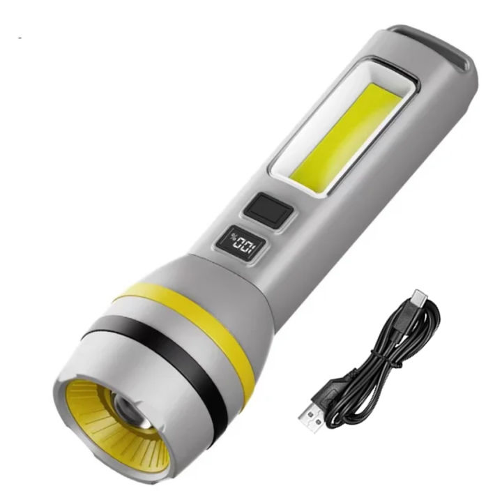 Dual Light Source Flashlight CH-24084 – Rechargeable, High-Power Wick, Battery Display, Side Light, Telescopic Zoom & Portable Design for Camping, Emergencies & Outdoor Use