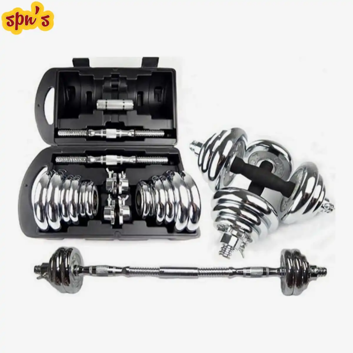 SPN's%20YORK%2020%20Kg%20Adjustable%20Chrome%20Dumbbell%20Set%20With%20Barbell%20Connector%20%7C%20Adjustable%20Dumbbell%20With%20Easy%20Grip%20Handle%20&%20Barbell%20Connector%20-%2020Kg%20-%20Image%202