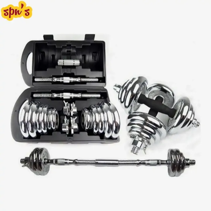 SPN's%20YORK%2020%20Kg%20Adjustable%20Chrome%20Dumbbell%20Set%20With%20Barbell%20Connector%20%7C%20Adjustable%20Dumbbell%20With%20Easy%20Grip%20Handle%20&%20Barbell%20Connector%20-%2020Kg%20-%20Image%202