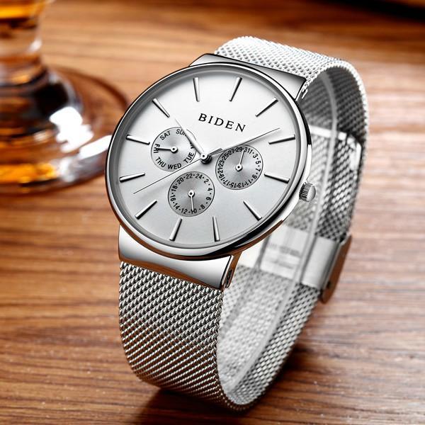 BIDEN Bn61 Luxury Stainless Steel Chronograph Watch Silver