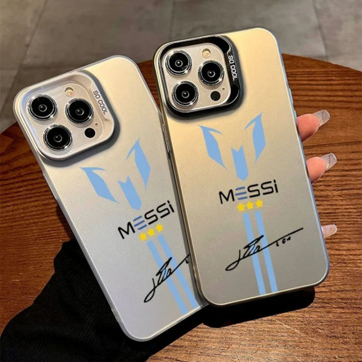 【 Ready Stock+Fast Delivery 】MESSi Football Electroplate Phone Case Suitable For iPhone 17 16 15 14 13 12 11 Pro Max 7 8 14 15 16 Plus 17 Air 12 13 Mini X Xr Xs Max Silver IMD Cover